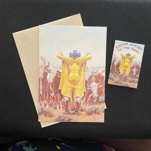 Leanin' Tree Greeting Card/Magnet Cowboy Steer Cows Wild West Mike Scovel VTG